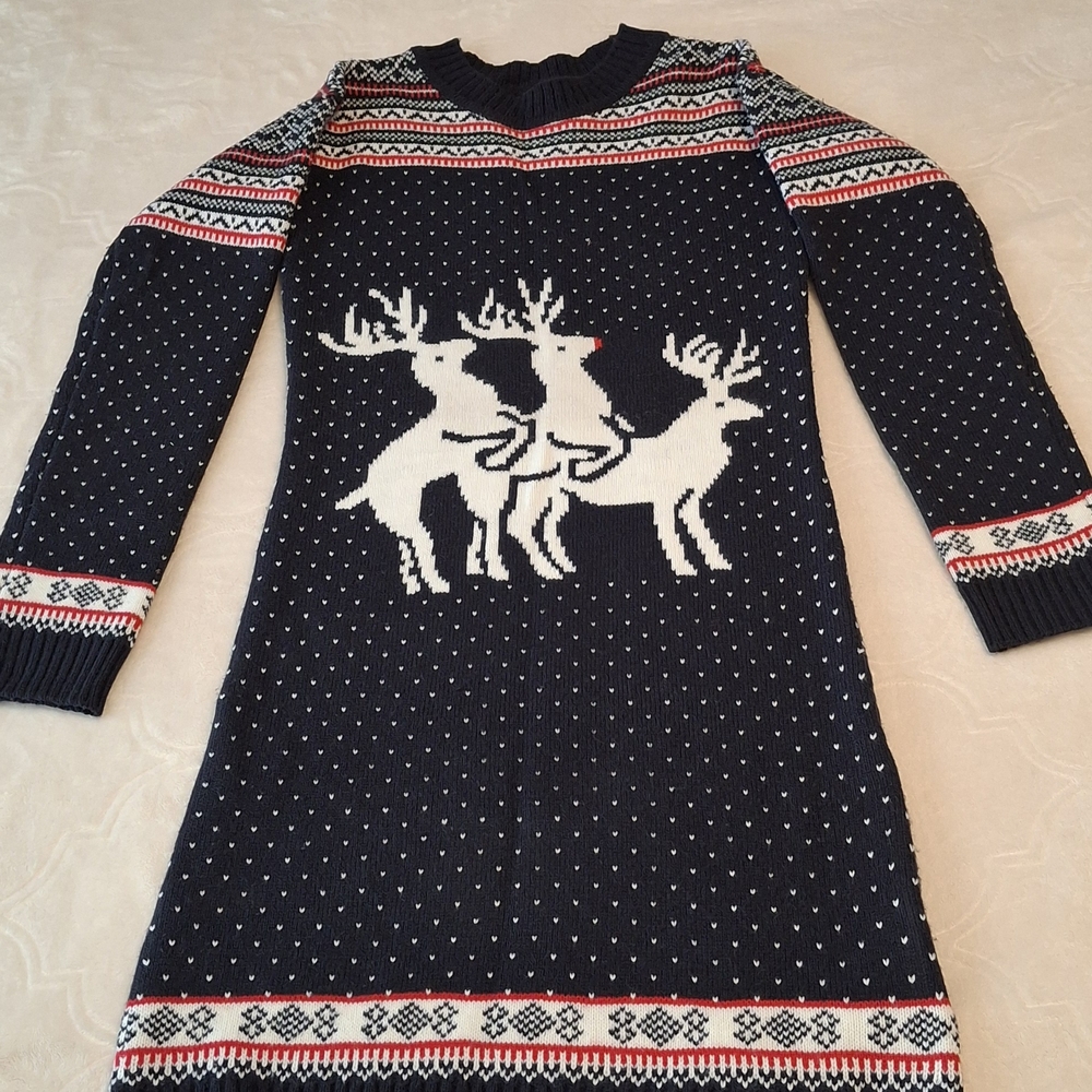 Navy Reindeer Knit Sweater Dress. Christmas Sweater. Holiday Season.